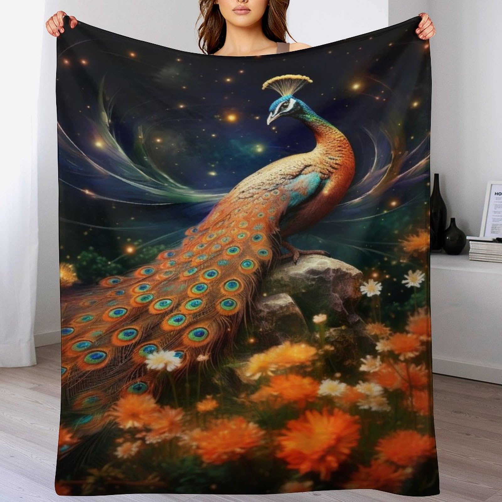 Couverture polaire en flanelle de paon 140x180 cm pour lit et canapé