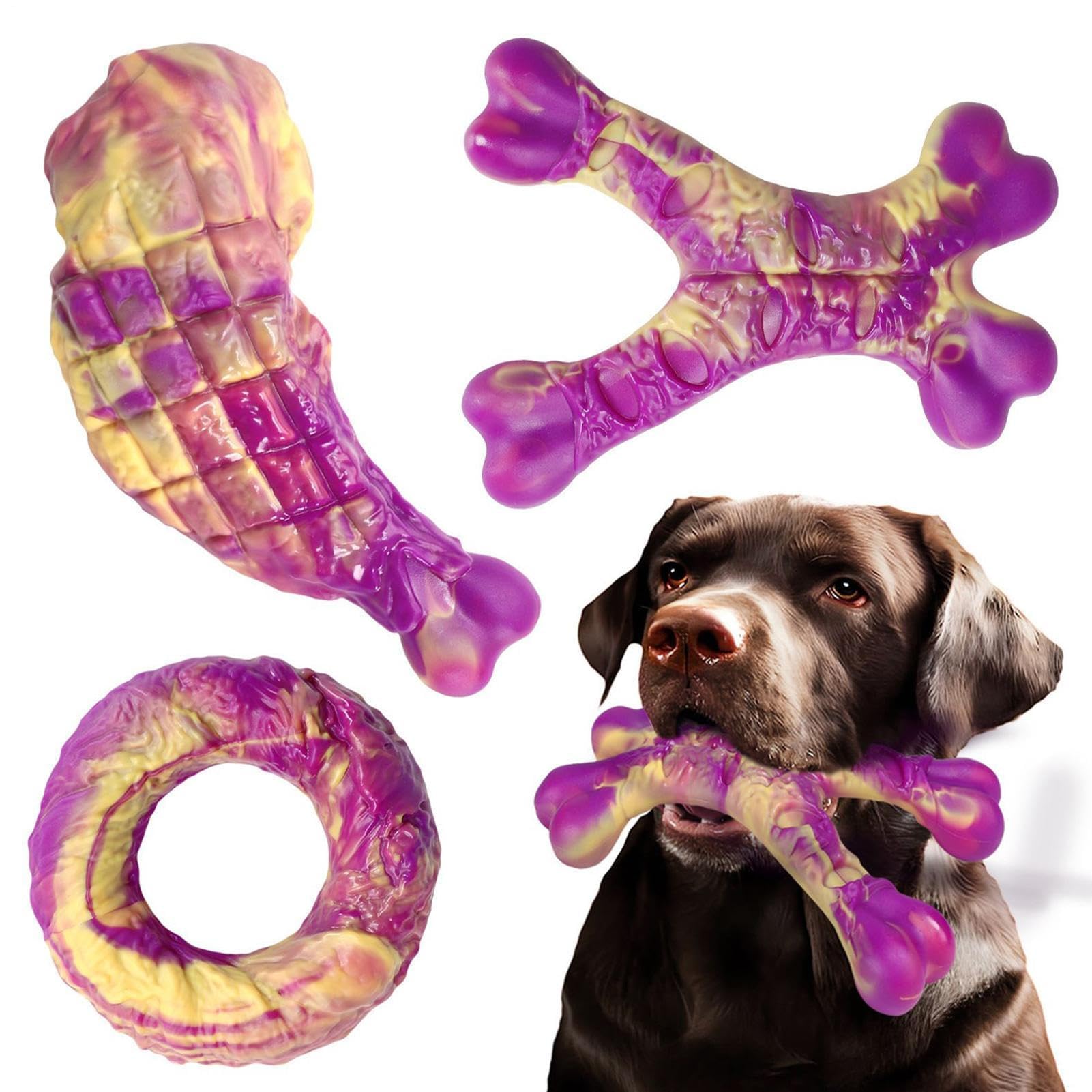 Set di 3 giocattoli interattivi da masticare per cani in nylon | Materiale privo di schegge per la pulizia dei denti; adatto per cuccioli di piccola e media taglia e tutte le razze; per