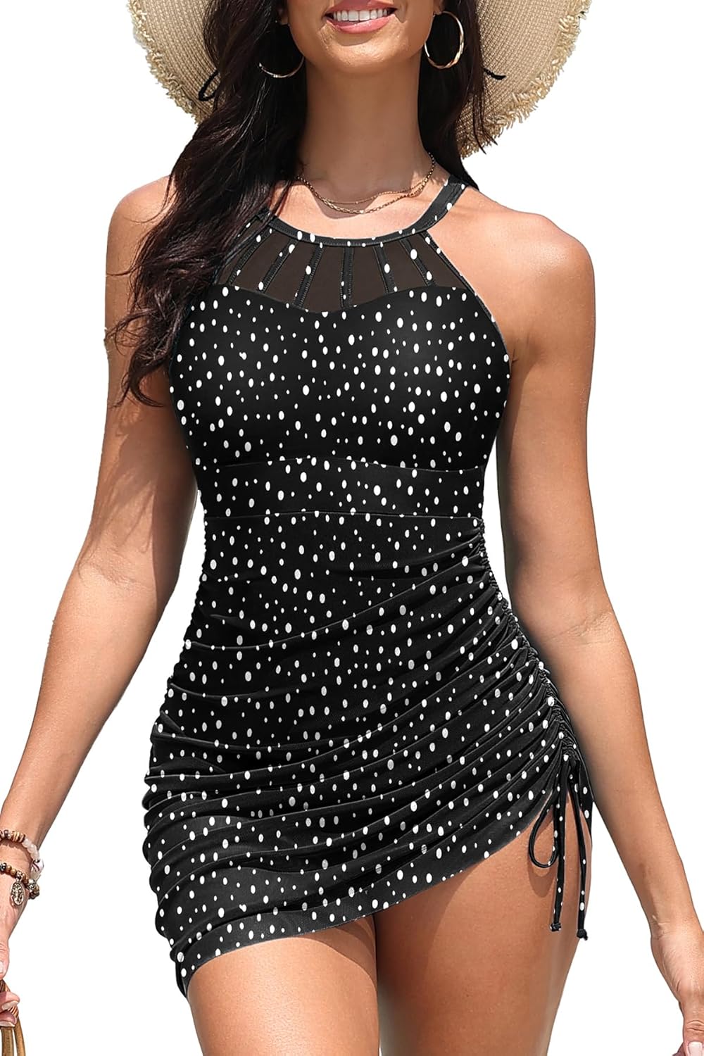 Yonique Womens Swim Dress One Piece - Swimsuit with Skirt Tummy Control Bathing Suit Mesh