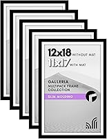 Americanflat 12x18 Black Poster Frames Set of 5 - Galleria Collection with Polished Plexiglass & 11x17 Mat Option for Wall Display
