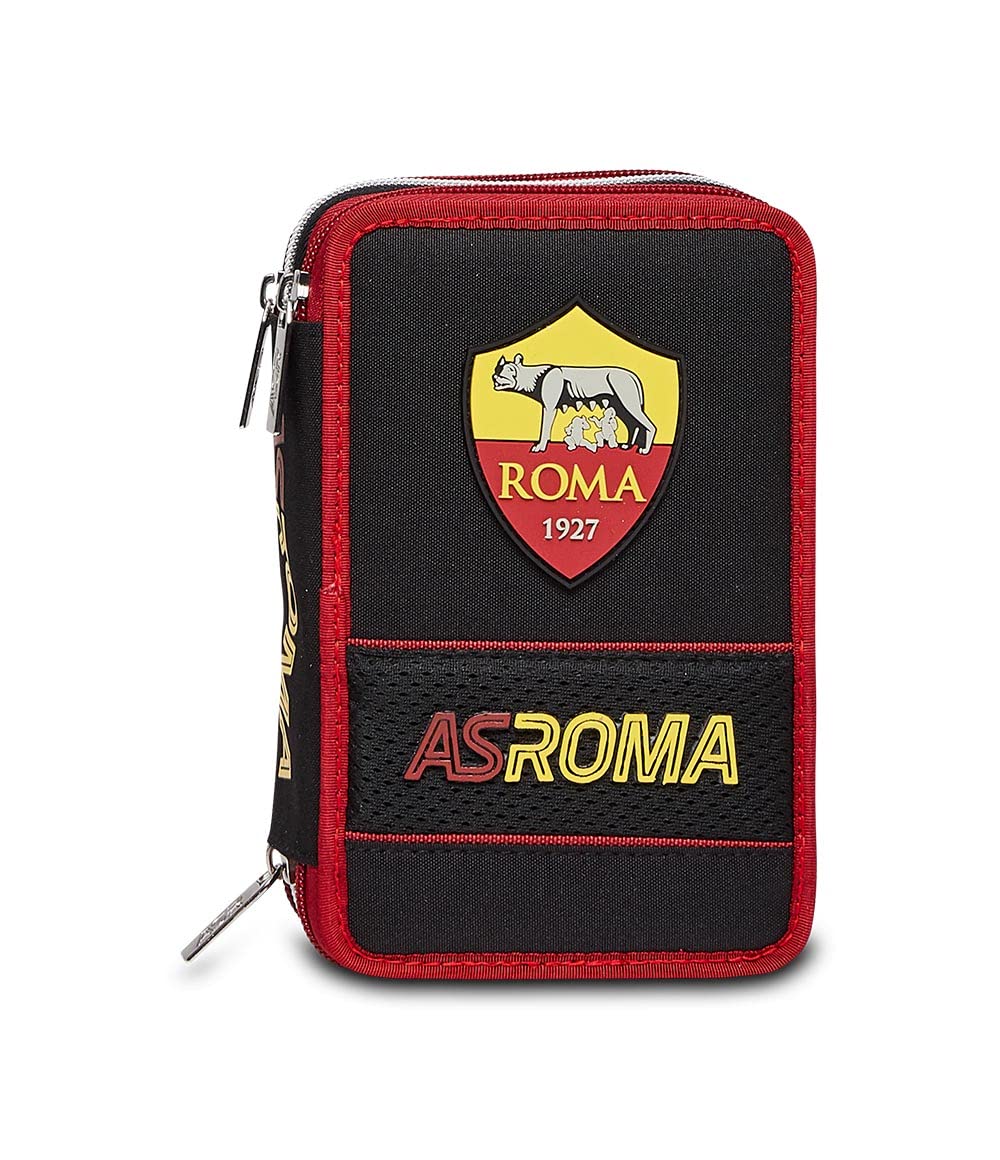 Seven Astuccio 3 Zip ROMA COUNTER-ATTACKS, Nero, Completo di Matite, Pennarelli etc.., Scuola & Tempo Libero