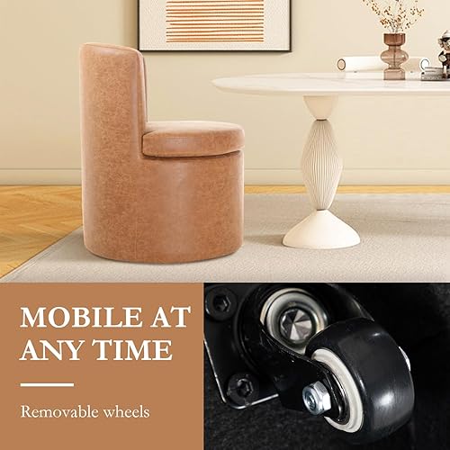 Miniatura 5 de Juego de 2 sillas de comedor con ruedas de piel sintética, modernas tapizadas para cocina y comedor, cómodas sillas decorativas, para dormitorio,