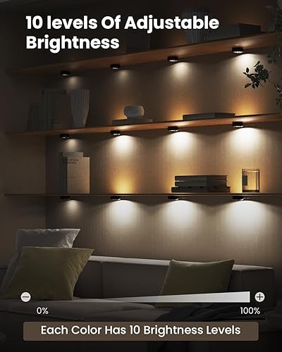 Vista 9 de UNIWA Luces de disco con control remoto, luces inalámbricas para debajo del gabinete, luz LED intercambiable de 16 colores regulables, funciona