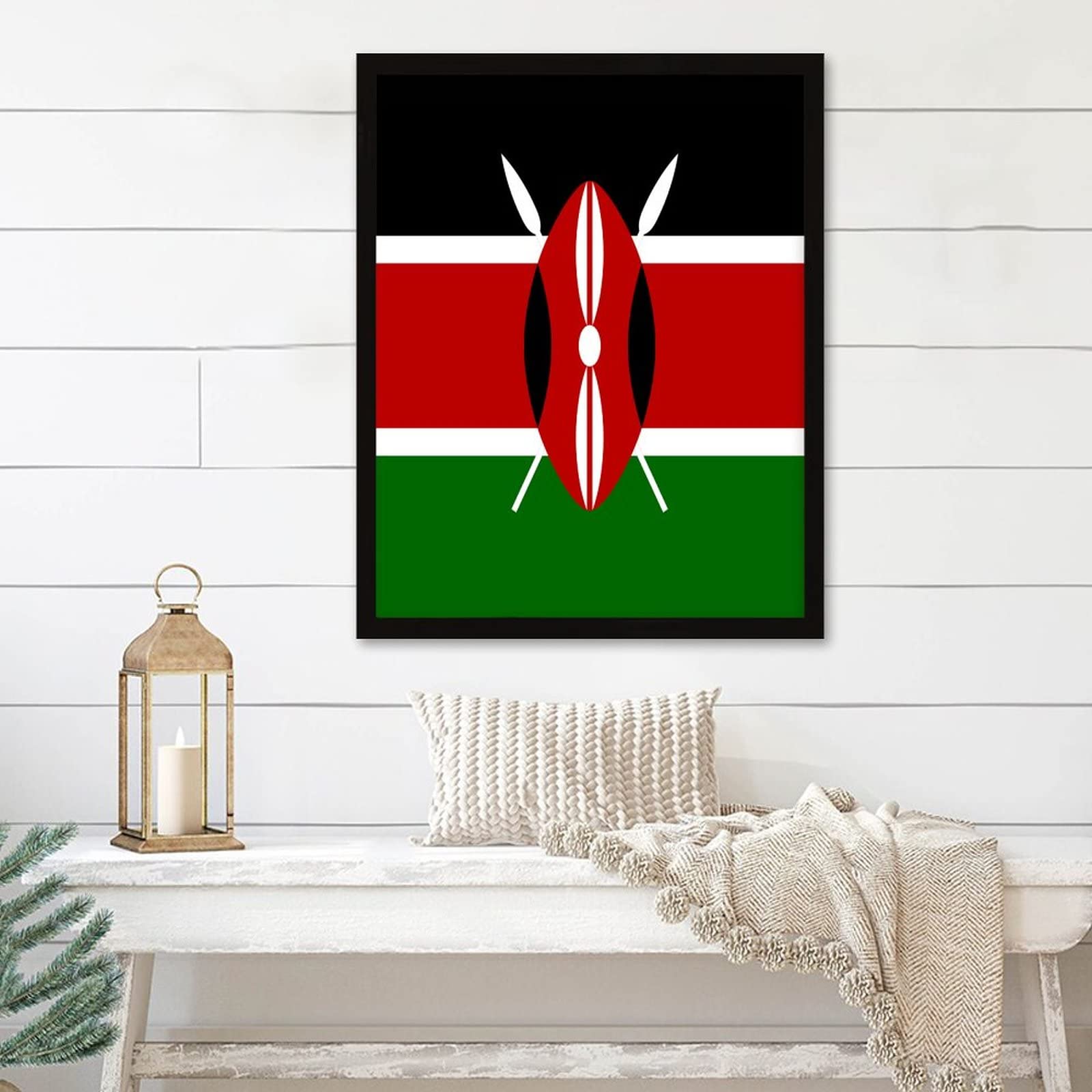 Drapeau du Kenya affiche en bois 40,6x50,8 cm pour salon ethnique
