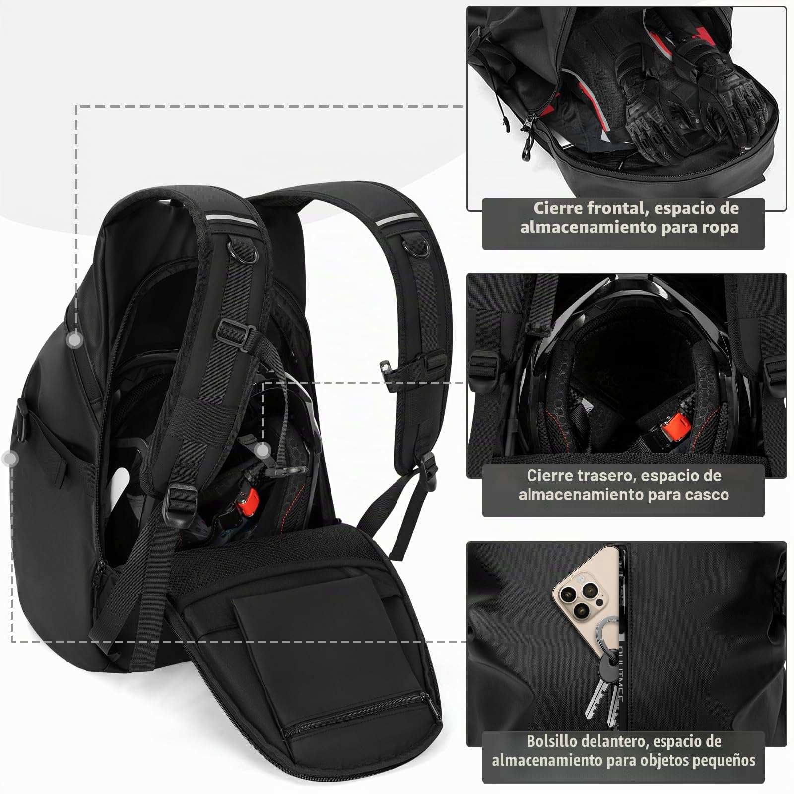 OUUTMEE Mochila para casco de moto, ciclismo, impermeable, reflectante, bolsa de casco para hombre, gran capacidad, color negro