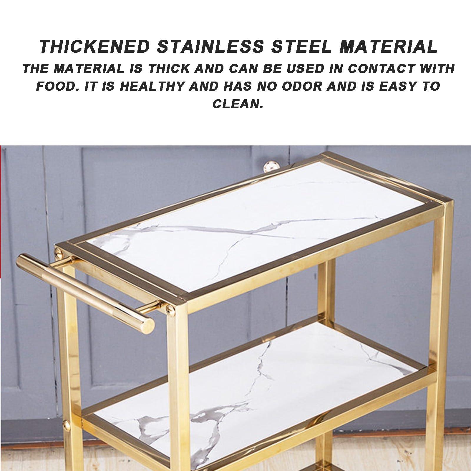 Carrello Multiuso con Ruote, 3 Ripiani, Carrello da Cucina/Bar in Metallo, Carrello Mobile per Servizio Alimentare con Maniglia e Ruote per Ristorante, casa, dispensa, Feste
