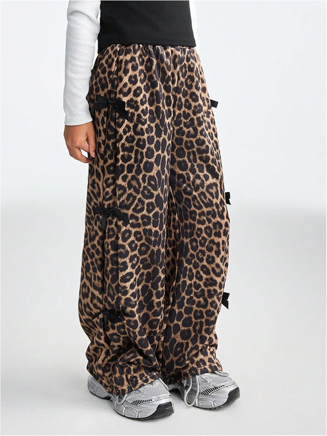 WDIRARA Girl's Bow Side Waist Track Pants Cute Wide Leg Trousers - Image 2