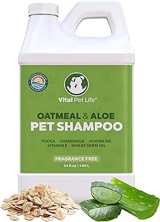 Dog Shampoo with Oatmeal, Aloe Vera, Chamomile, Jojoba Oil, Vitamin E - Natural Ingredients, Helps Allergies Dry Coats & Itchy Sensitive Skin, No Parabens or Artificial Dyes, 64 oz