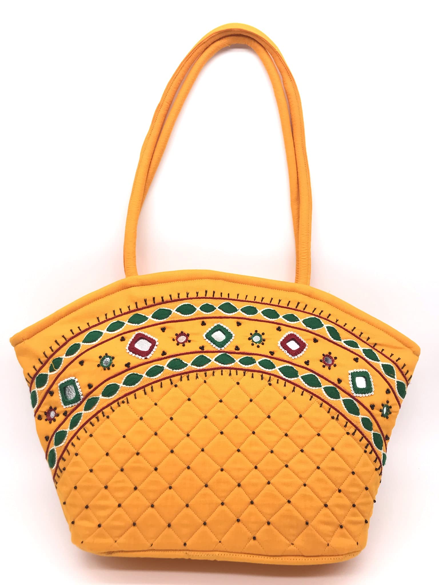 SriShopify Banjara Bags For Women Handmade Hand Bags Tote Bag Cloth Cotton Zip Shoulder Eco Friendly Handbags Traditional Basket Birthday Gift (Medium Size 9x13x3 inch Embroidery Original Mirrors)