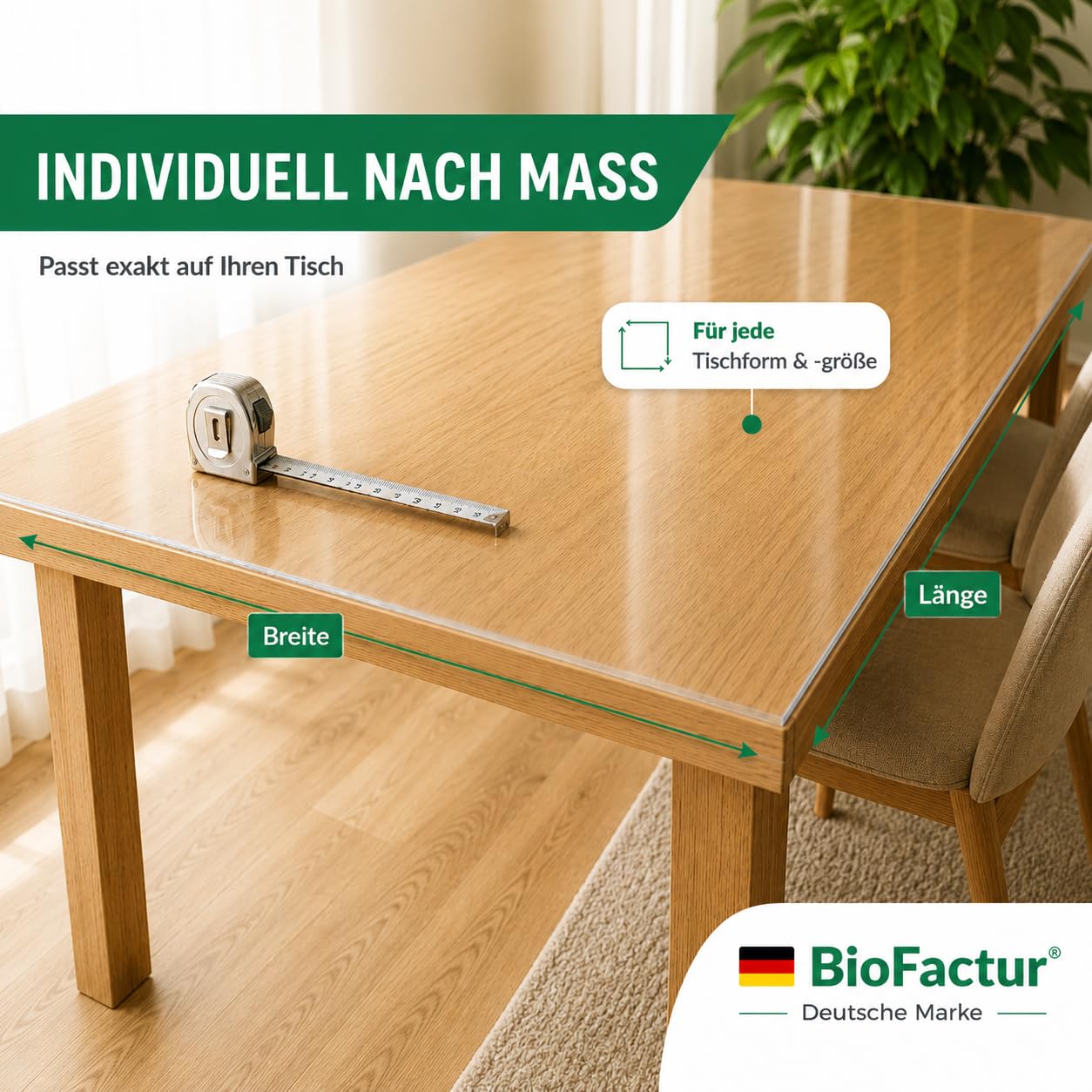 Tischfolie Transparent nach Maß mit V-Kante, 2 mm PVC Tischschutz | Glasklare Tischauflage, Abwaschbar & Lebensmittelecht, 90x150 cm