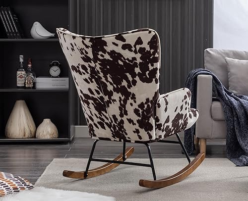 Miniatura 16 de Sillón mecedor de piel sintética, silla moderna de lectura para sala de estar, dormitorio, oficina, espacios pequeños, color marrón Marrón -