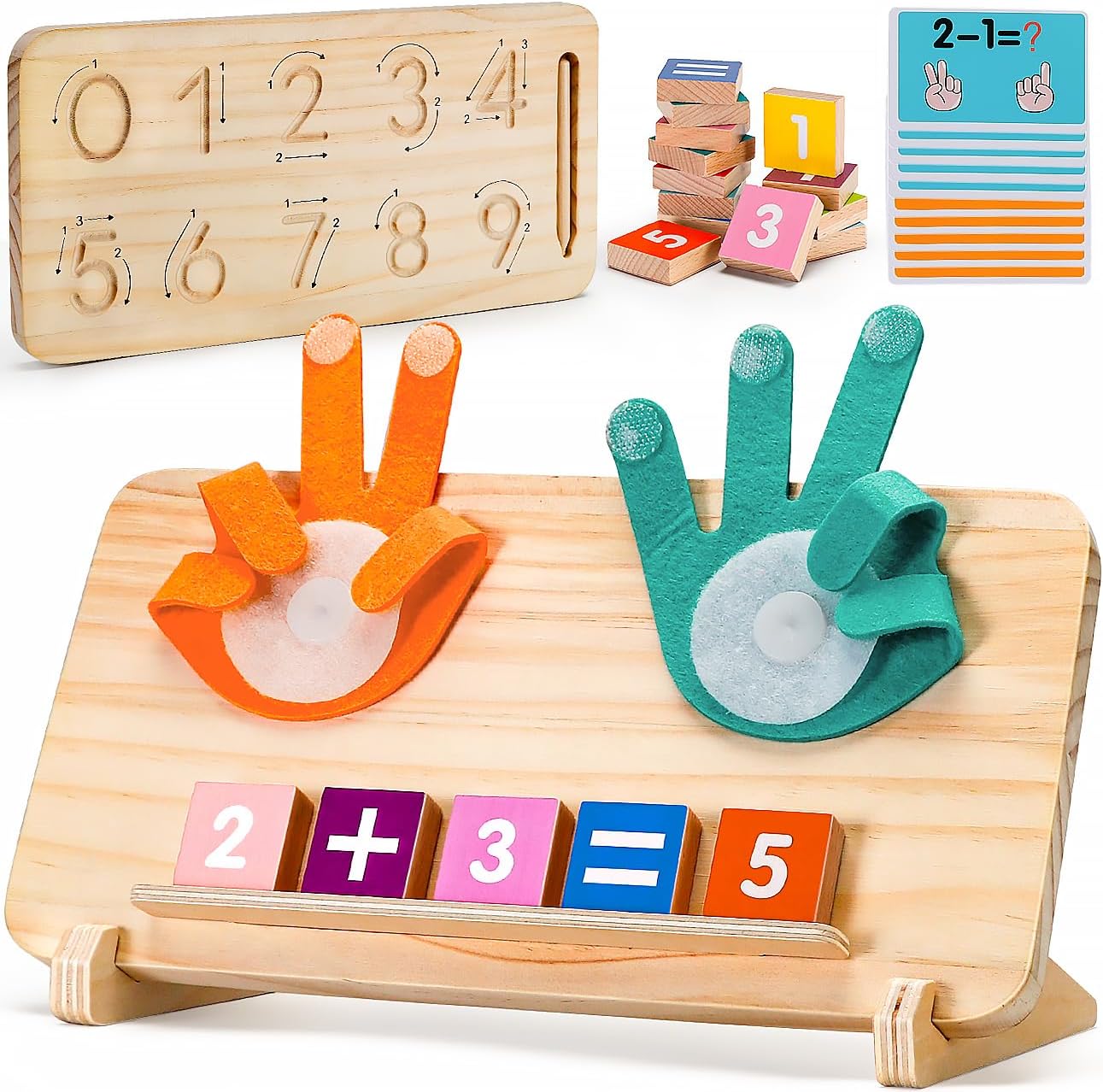 Montessori Learning Toys 3 Year Old: Preschool Educational Activities for Toddlers 3 4 5 – Finger Counting & Number Tracing Games for 3+ 4+ 5+ Kindergarten Kids – Wooden Math Manipulatives for 3-5