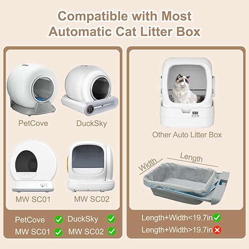 Miniatura 5 de 60 bolsas de arena autolimpiantes, bolsas de basura para mascotas con cordón resistente para limpieza automática de caja de arena para gatitos, 19 x