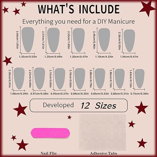 Miniatura 7 de 24 uñas blancas francesas medianas a presión con diseño de estrella roja de cinco puntas, uñas postizas brillantes de gel en las uñas, manicura de