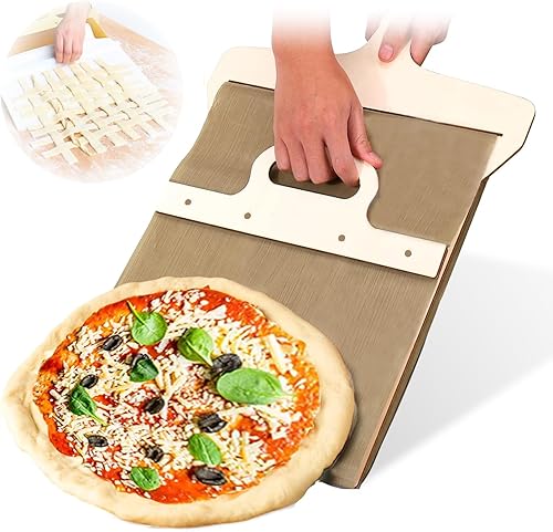 Coocake Pala deslizante de pizza de 12 pulgadas con mango y paño para hornear, cáscara de pizza antiadherente para transferencia de masa de pan,