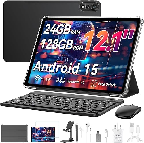 Tableta Blackview Android con teclado, tableta grande de 12 pulgadas, tabletas computadora con Gemini AI, lápiz, 24GB+128GB2TB, pantalla 2K FHD+,