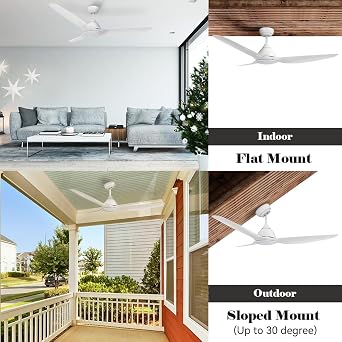 SMAAIR 52 Inch Smart Ceiling Fan with Remote Control, Indoor Low Profile Modern Ceiling Fans with Dimmable LED Light Kit, Timer with 10 Speeds,Supports Alexa/Google Assistant/Siri Shortcut,White