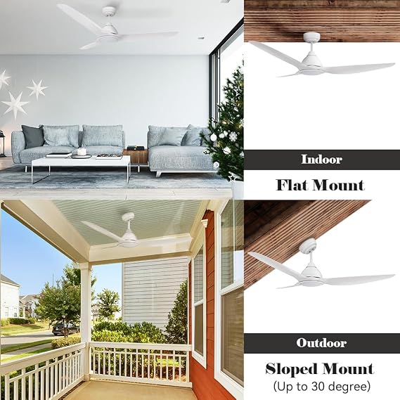SMAAIR 52 Inch Smart Ceiling Fan with Remote Control, Indoor Low Profile Modern Ceiling Fans with Dimmable LED Light Kit, Timer with 10 Speeds,Supports Alexa/Google Assistant/Siri Shortcut,White