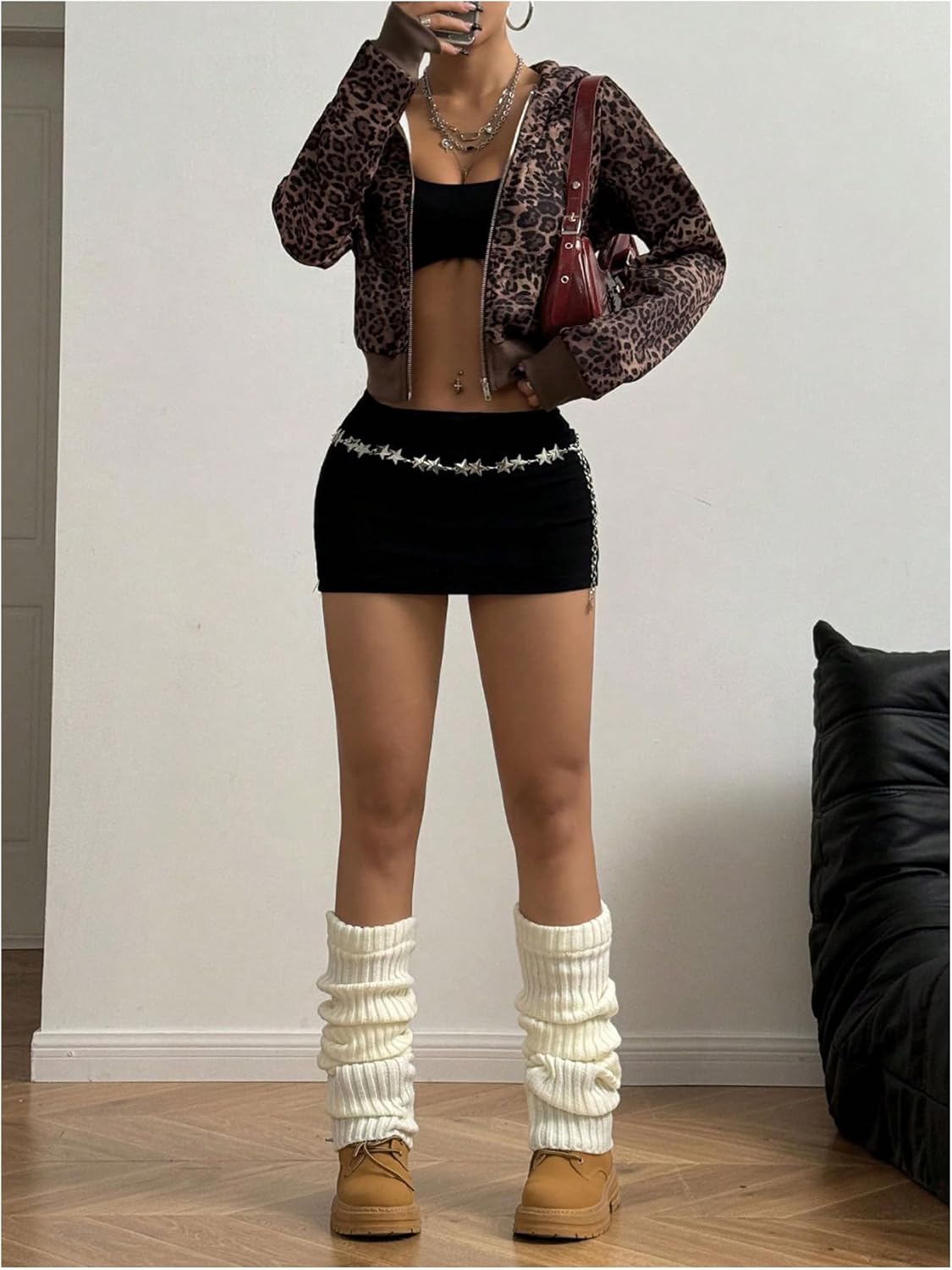 GORGLITTER Women's Cheetah Print Zip Up Hoodie Y2k Leopard Cropped Jacket Fall Fashion 2025 Trendy - Image 6