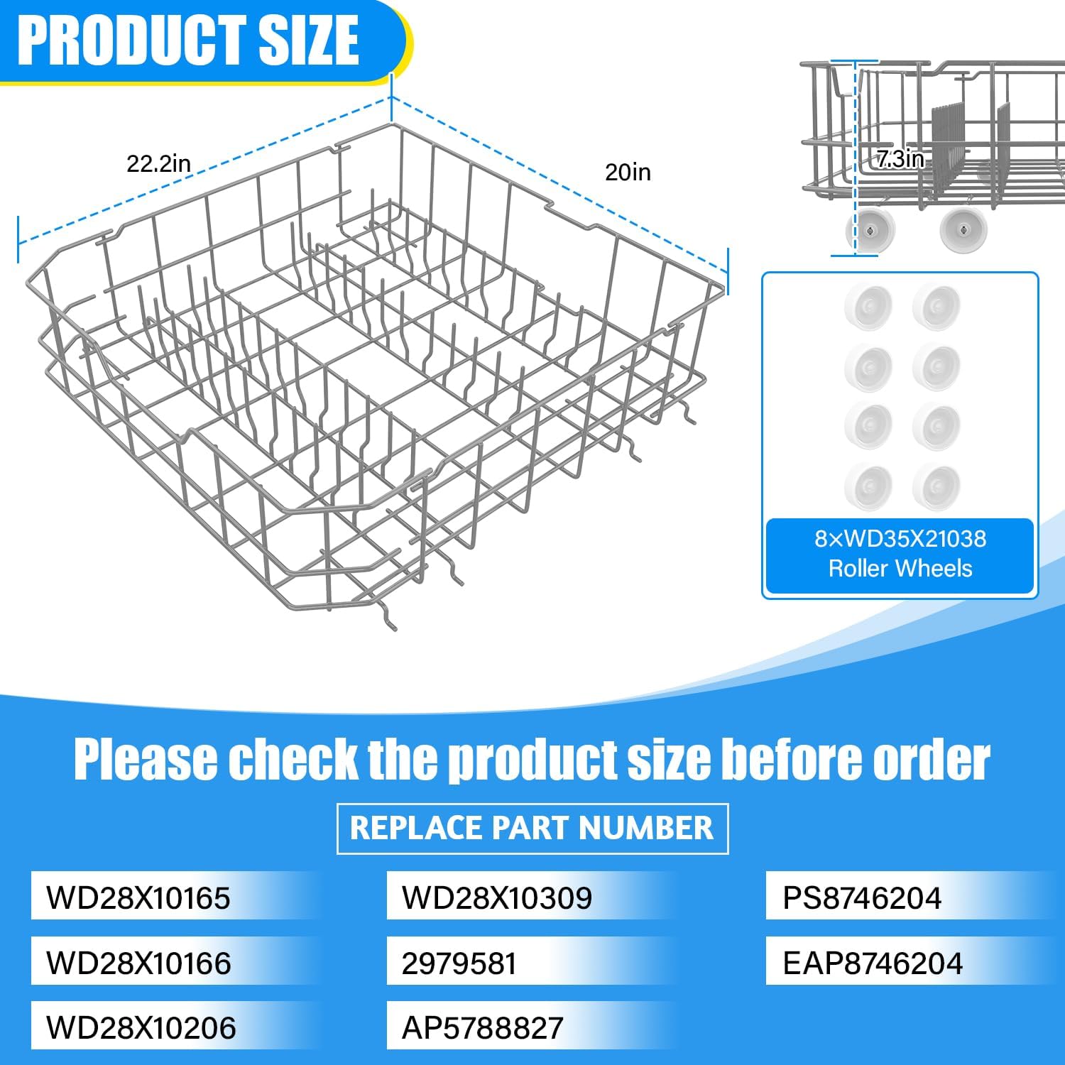 UPGRADED WD28X10384 Dishwasher Lower Rack Assembly Compatible with Ge Dishwasher Replacement Racks,Gray WD28X10384 Lower Dish Rack With Wheels | Ge Dishwasher Bottom Rack GLD5660V00SS GLD5660R00SS