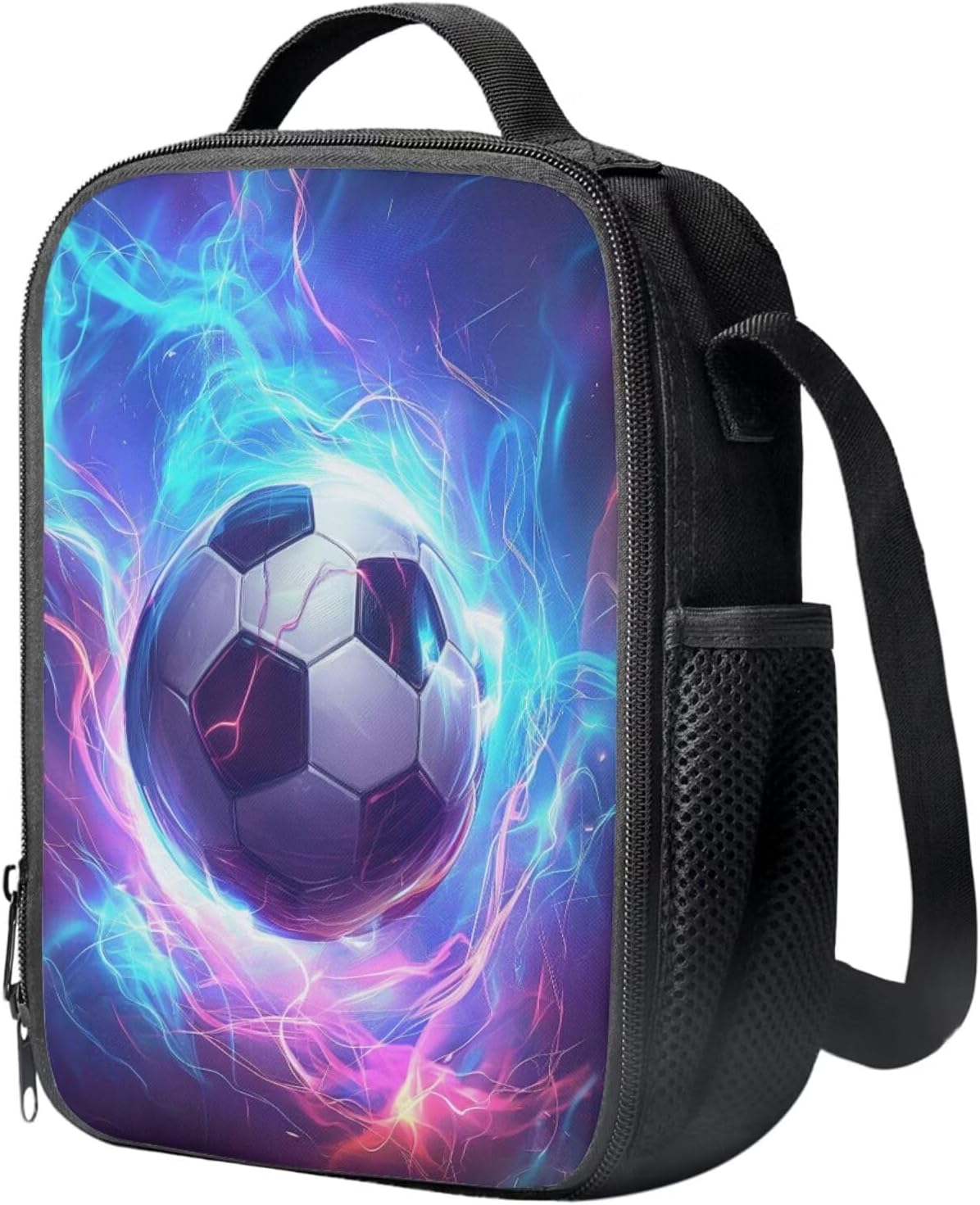 Lightning Soccer Backpack for Boys Kids Backpack with Lunch Box and Zippered Pencil Case 3 Pcs Set 15" Lightweight Bookbag with Front Pocket for School Large Capacity Kindergarten School Bag