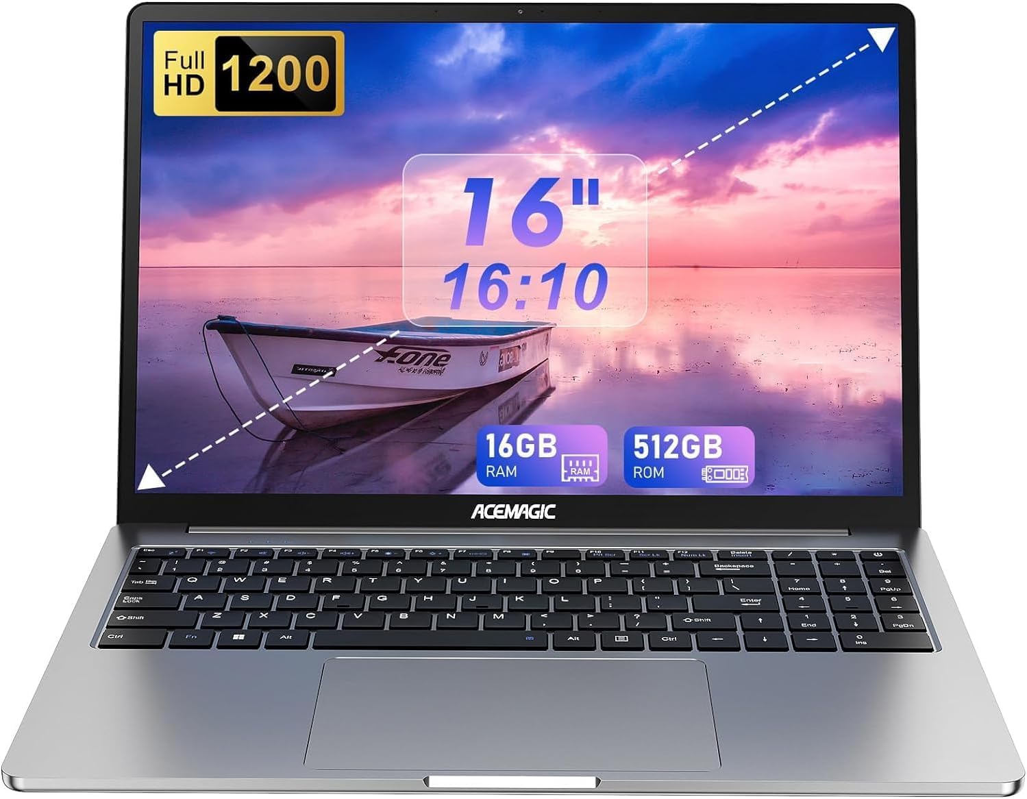 ACEMAGIC PC Portatile,16GB DDR4 512GB SSD,In-tel N97(Fino a 3,6GHz),16 Pollici Notebook,1920 * 1200 IPS Full HD Portatile,Scocca in metallo,WiFi6,BT5.0,3*USB3.2,HDMI,tipo C Ufficio