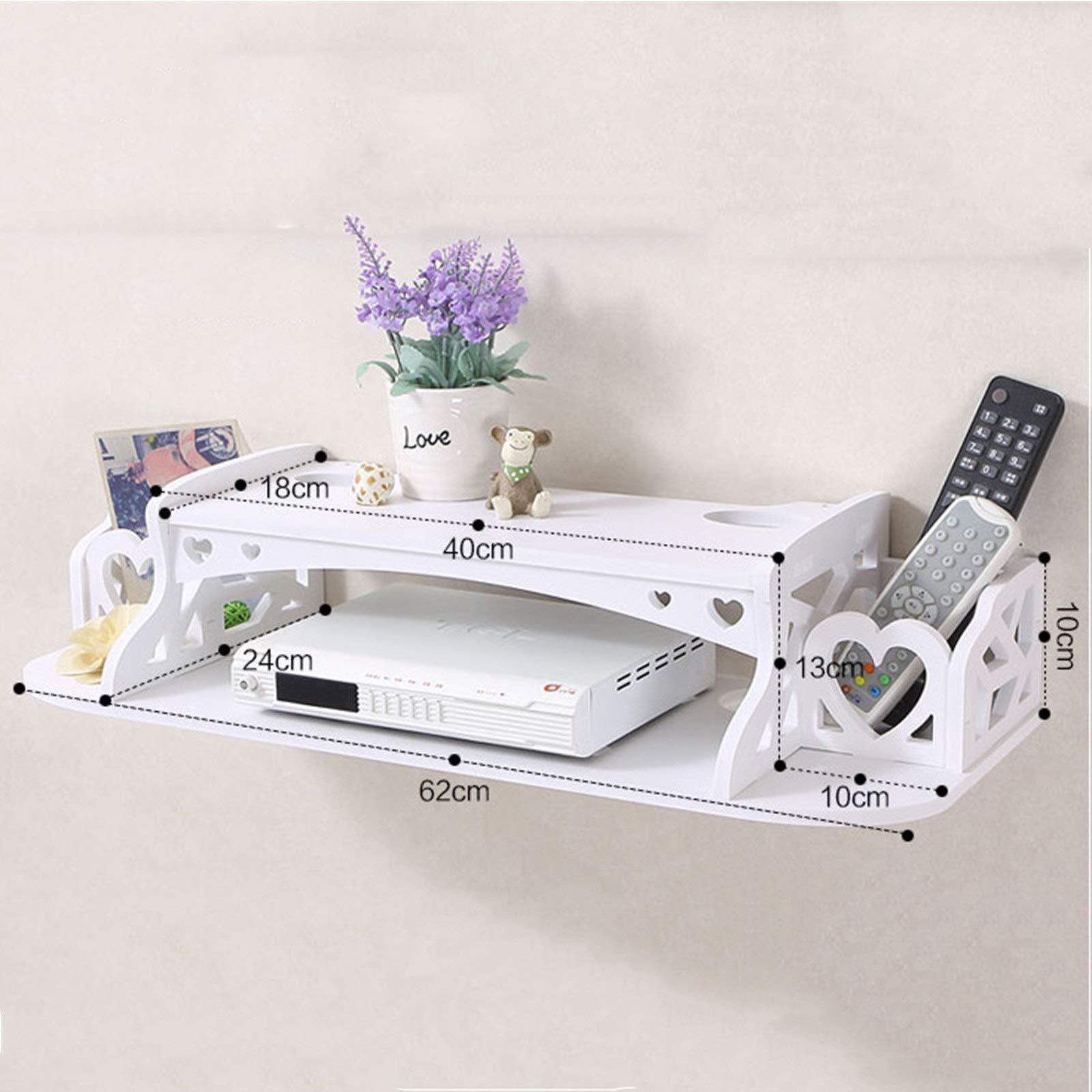 Mensola TV a Muro-Porta TV Sospeso-Porta TV sospeso Bianco-mensola per decoder TV Non Perforata per decoder Via Cavo/Router/telecomandi/Lettori Dvd/Console di Gioco.