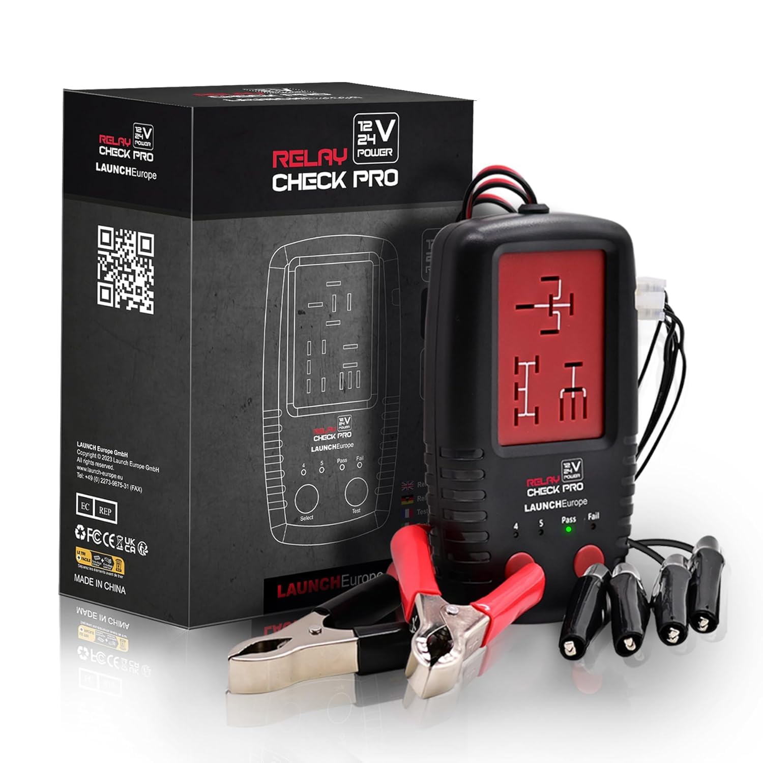 LAUNCH Tester Relè Auto 12V/24V, Analizzatore Relè Portatile Professionale | Strumento diagnostico elettronico con clip per test relè e batteria, compatibile con auto e moto