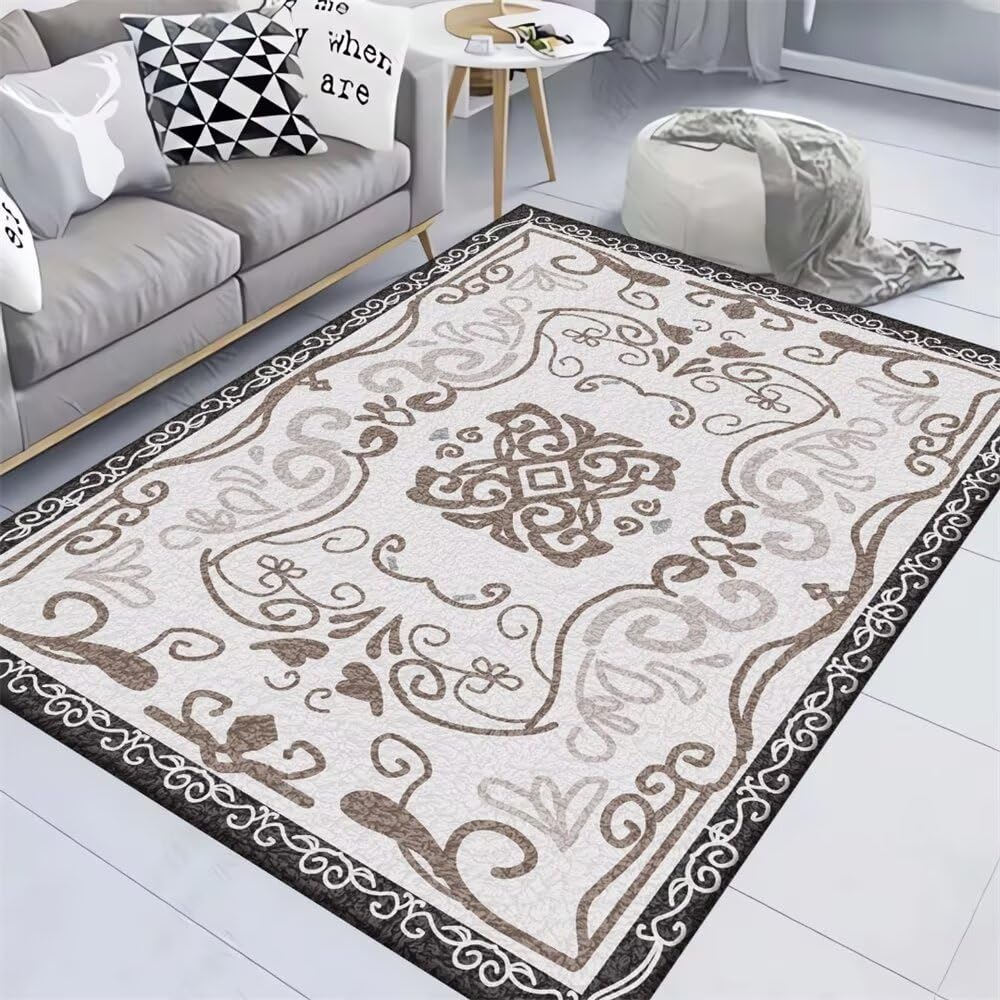 Tapis de chambre ado 60x110 cm gris et noir à motif floral rétro