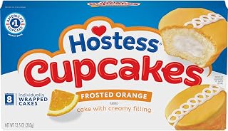 Hostess Orange Cupcakes 8 Count - Fluffy Orange Snacks with Creamy Filling & Squiggle Icing, Individually Wrapped