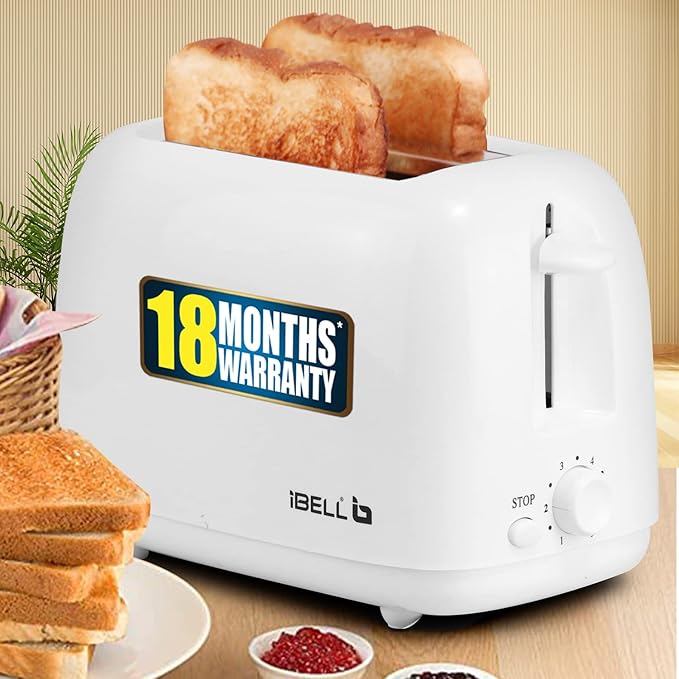 Buy iBELL TOAST600M Auto Pop-up Bread Toaster 2 Slices, 750W, 7 Browning Modes and Removable Crumb Tray (White) at Rs. 999