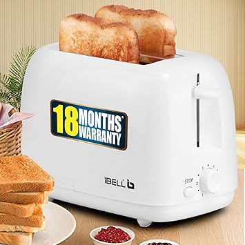 iBELL TOAST500M Pop-up Bread Toaster 2 Slices, 750W, 6 Browning Modes and Removable Crumb Tray (White)