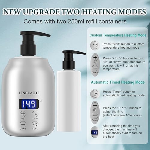 Miniatura 4 de Calentador de aceite de masaje con dos dispensadores de botellas de aceite, calentador de botellas de loción, dispensador eléctrico de loción cálida