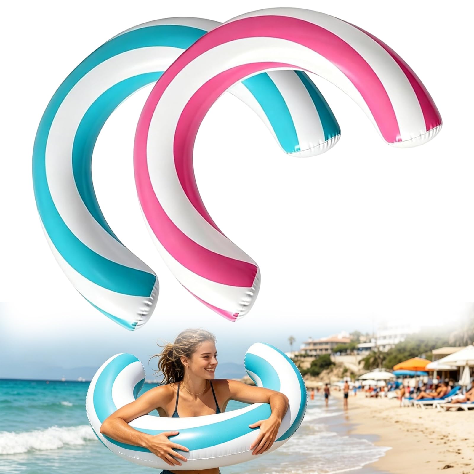 2 Pcs Inflatable Pool Noodle, Curved Swimming Noodles for Adults, 29x21 Inches Floats for Swimming Pools, White Pool Noodle for Backyard Lounging and for Summer Water Party