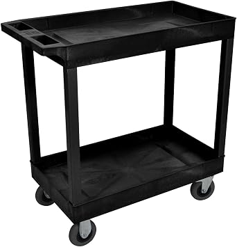 LUXOR EC11SP5-B 32" x 18" Cart - Two Tub Shelf with 5" Semi-Pneumatic Casters, 125 lbs. Per Shelf, Ergonomic Push Handle, 35.25"W x 18"D x 35.5"H