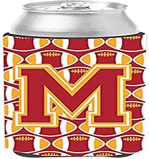 Caroline's Treasures CJ1070-MCC Letter M Football Cardinal and Gold Can or Bottle Hugger Cooler Washable Drink Sleeve Collapsible Beverage Insulated Holder, Can Hugger, Multicolor