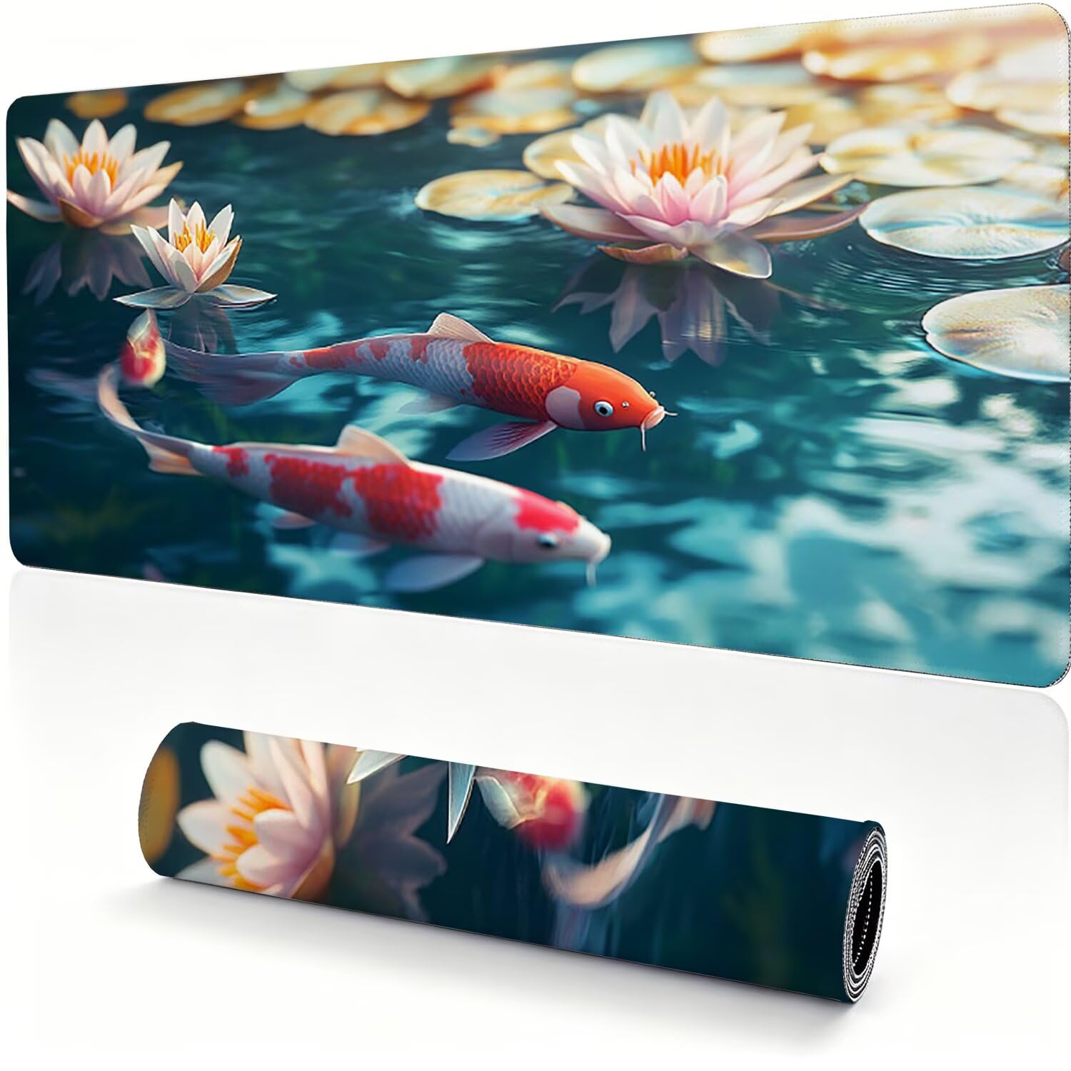 Tappetino Mouse Gaming XXL, Grande Mousepad 1200x600x4mm loto Koi 0x0-205 | Tappetino Scrivania con Base in Gomma Antiscivolo Bordi Cuciti per Computer, PC, Migliora la Precisione e la Velocità