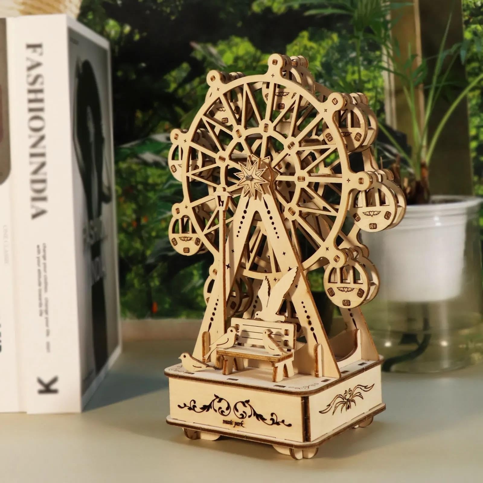 Caja de música Regalos Rompecabezas De Madera 3D Caja De Música Noria Manualidades DIY Kits De Modelos Hechos A Mano para Regalos De Cumpleaños