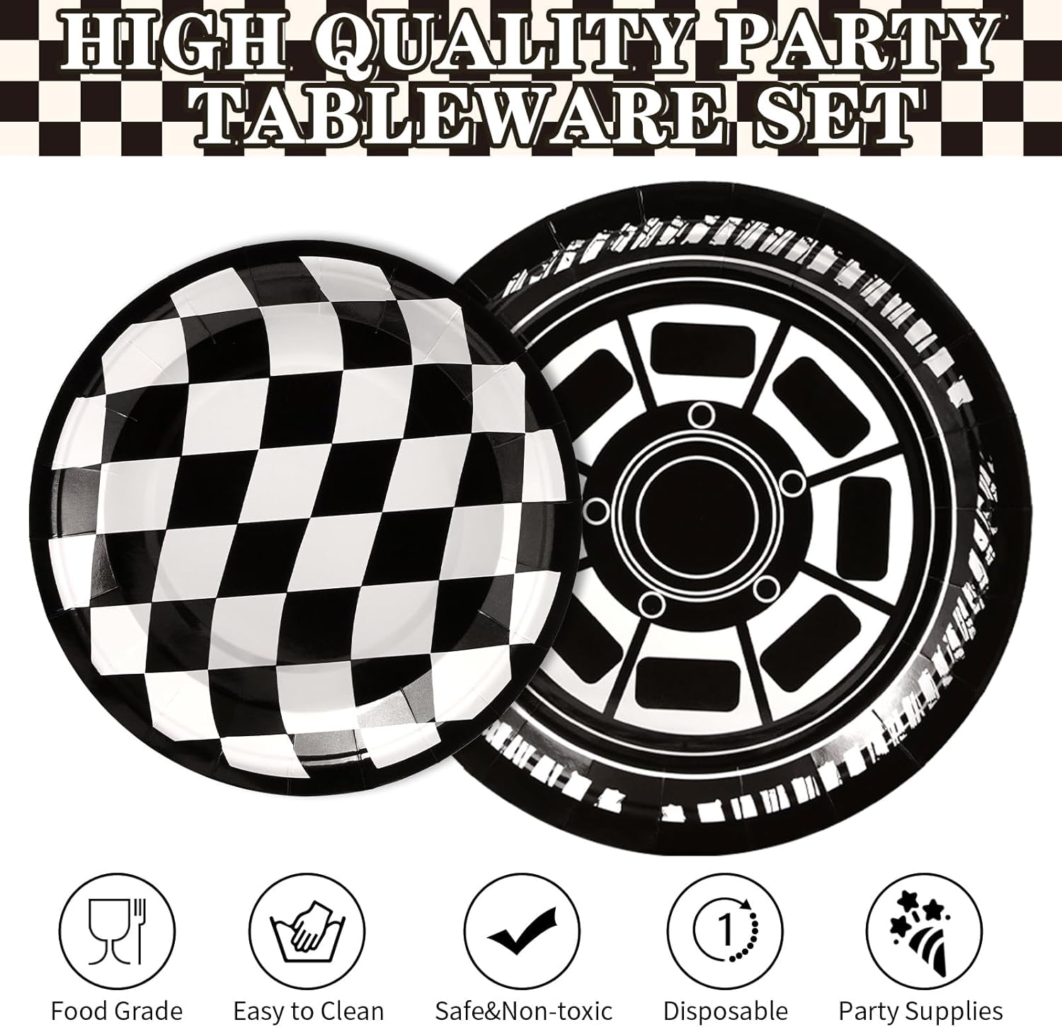 Grencian 96Pcs Race Car Party Decorations Race Car Plates and Napkins Disposable Racing Themed Paper Plates Tableware Set for Boys Kids Birthday Baby Shower Party Supplies, Serve 24 - Image 3