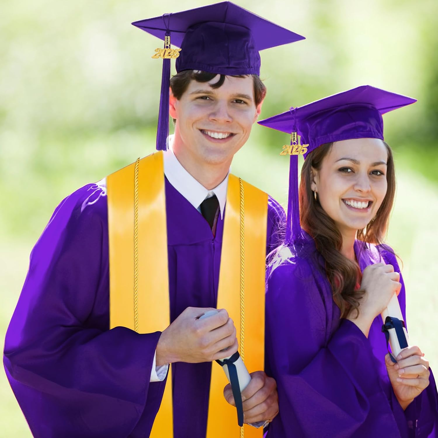 Matte Graduation Cap and Gown Set with 2026 Tassel 2026 Charm Honor Cord Graduation Stoles for High School College Bachelor Purple 48