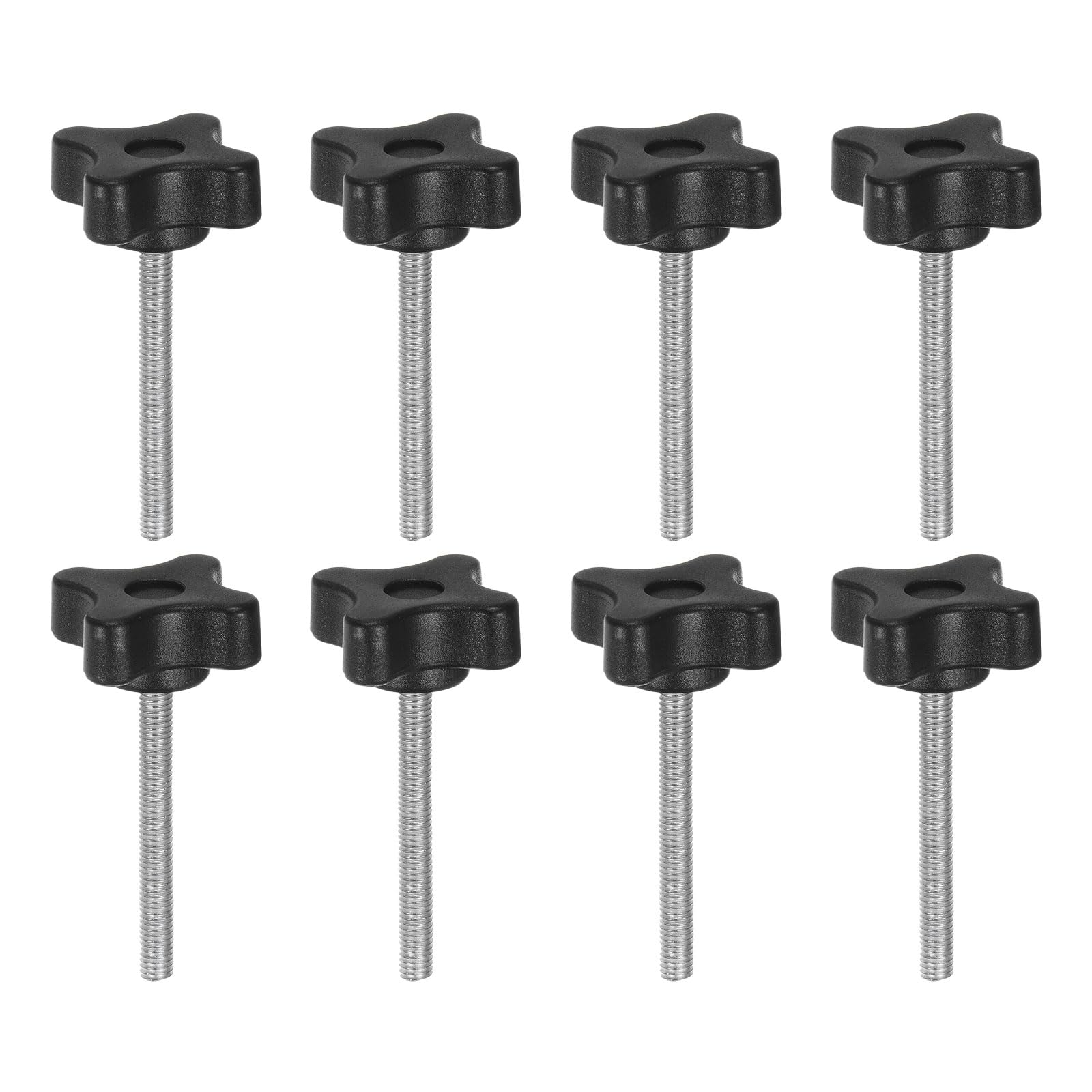 sourcing map 8pcs Star Clamping Knobs M5 x 45mm Metric Male Thread 32mm 4-Point Plastic Head Threaded Stud Knob Hand Tightening Thumb Screw Jig Handle, Black