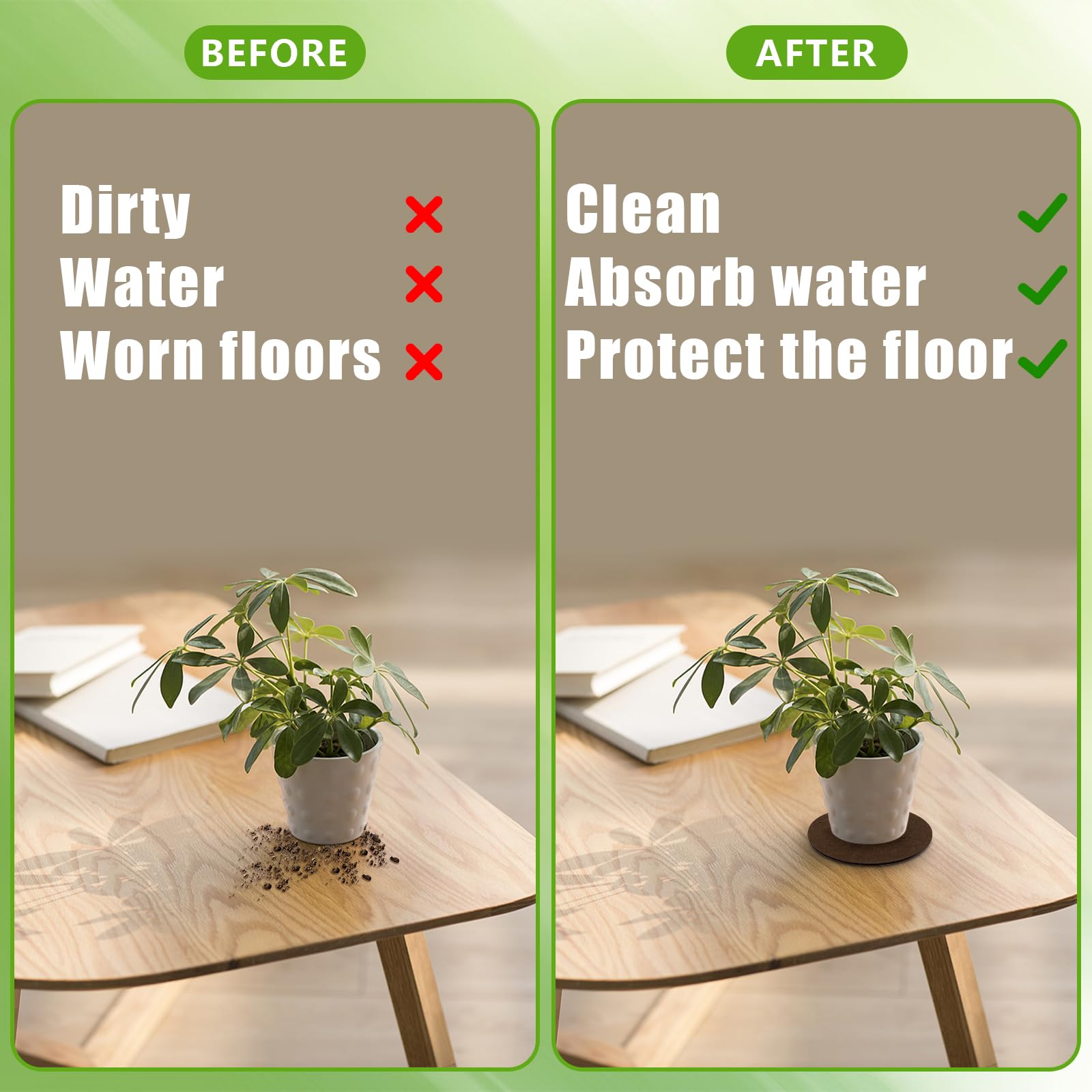 16 Pcs Plant Coaster Mat 4/6/8/10 Inch Felt Plant Saucer Reversible Round Fabric Plant Pad Mat Absorbent Flower Pot Coaster Mats Waterproof Felt Saucers Cork Mat for Indoors Outdoor Plant Pot - Image 4