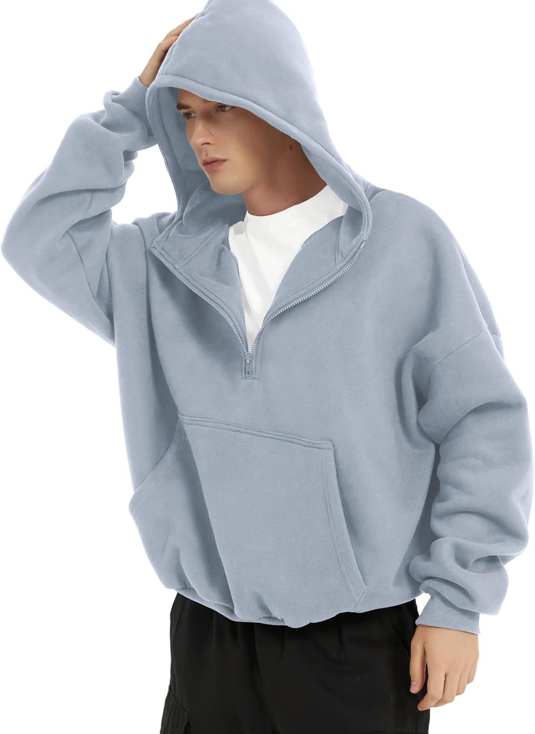 FAIABLE Mens Hoodies Half Zip Up Oversized Sweatshirts Fleece Cotton Quarter Zip Hoodie Pullover Fall Winter Outfit - Image 8