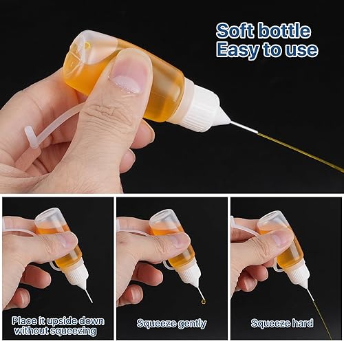 Miniatura 4 de Elesunory 100 botellas de punta de precisión con punta de aguja, 0.33 onzas líquidas, mini botellas aplicadoras de pegamento a granel, punta fina