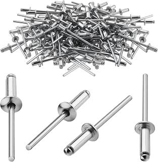 Alu Blindnieten 6,4x12 mm Kuppelkopf Popnieten 100 Stück Nieten Silber mit Offenem Ende für Metall Holz Kunststoff Möbel Auto Marine Verbindung und Befestigung