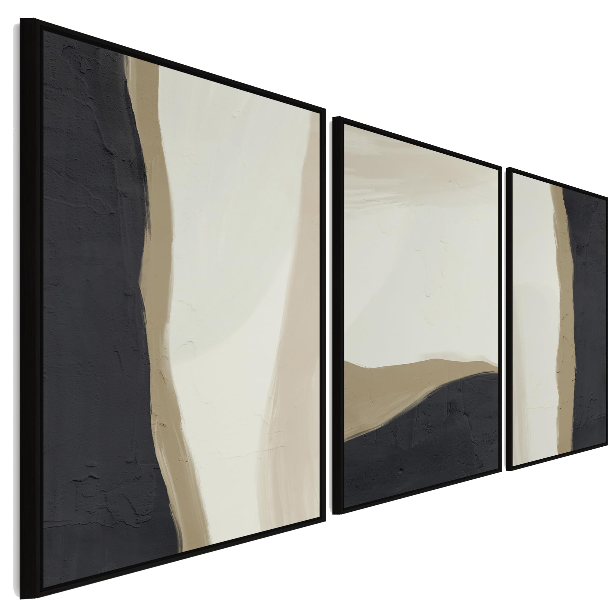 Wallfillers Black Cream Large Set Of 3 Wall Art For Living Room - Framed Abstract