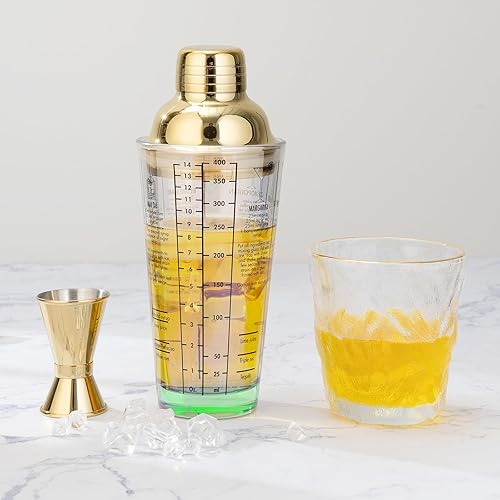 Miniatura 9 de Juego de coctelera de cristal, mezclador de Martini de 14 onzas con colador integrado, jigger de medición, mezclador de bebidas Margarita, mezclador