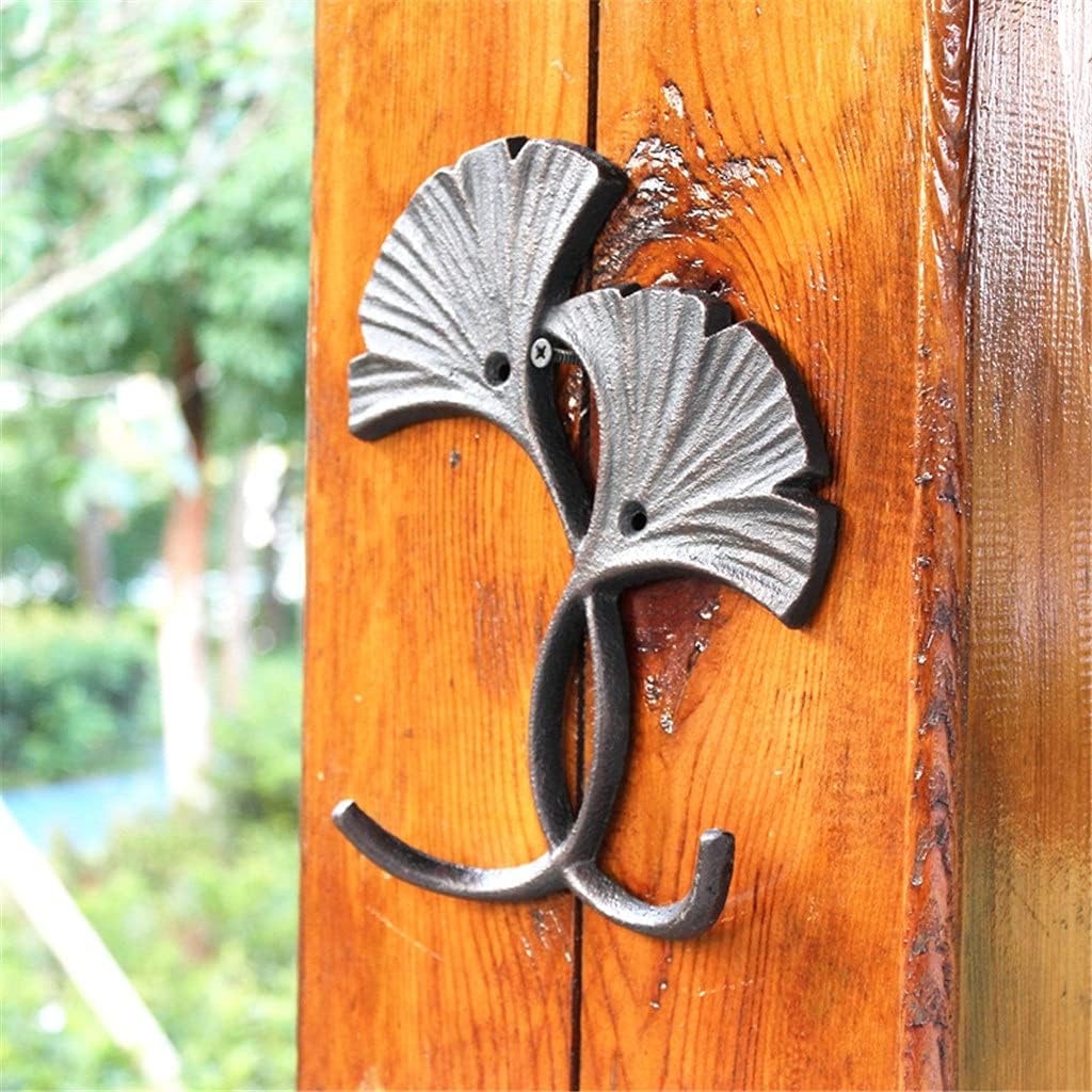 Farm House Ginkgo Leaves Cast Iron Wall Hook with 2 Hangers Vintage Rustic Home Garden Wall Decor Plant Metal Wall Hook
