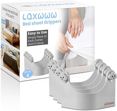 Bed Sheet Holders, 4-Pack Clip Grips ,Keep Sheets Tight on All Mattresses, No Elastic Straps Needed Easy Snap-On Installation for Corners Firm Grip for Deep Pocket Sheets