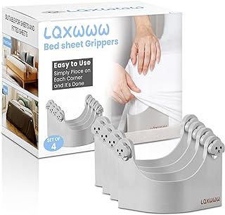 Bed Sheet Holders, 4-Pack Clip Grips ,Keep Sheets Tight on All Mattresses, No Elastic Straps Needed Easy Snap-On Installation for Corners Firm Grip for Deep Pocket Sheets